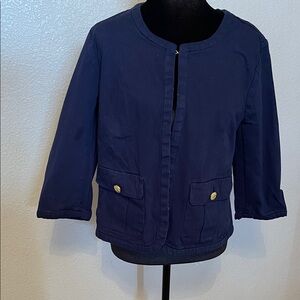 Isaac Mizrahi Navy Blue Collarless Blazer
